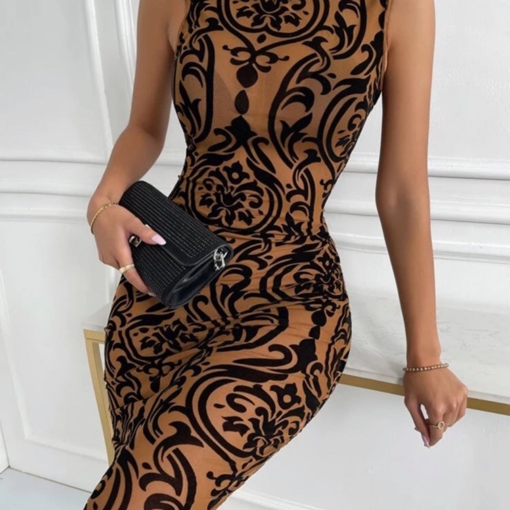 SHEIN Mock Neck Allover Print Dress